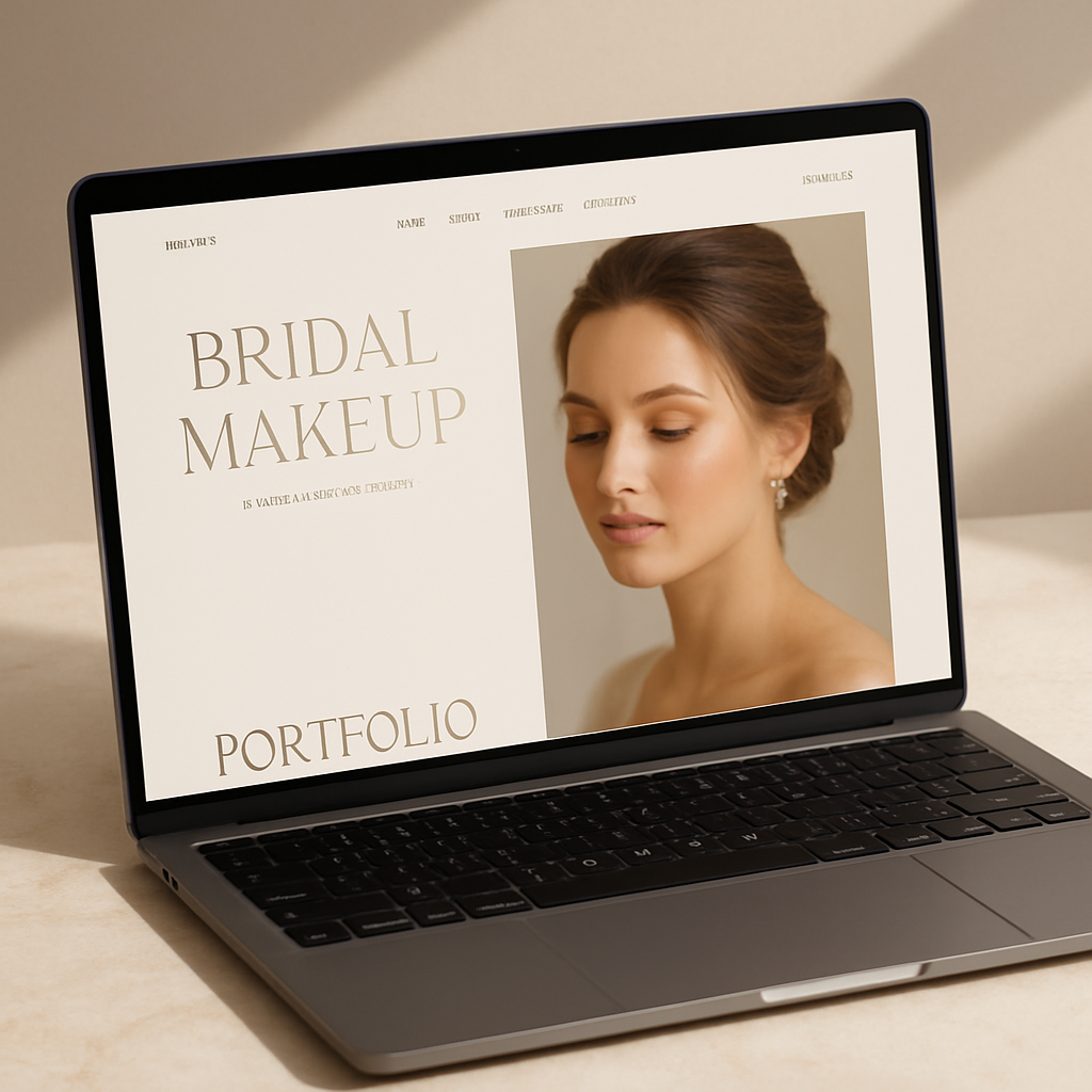 A luxury bridal beauty portfolio website shown on a laptop